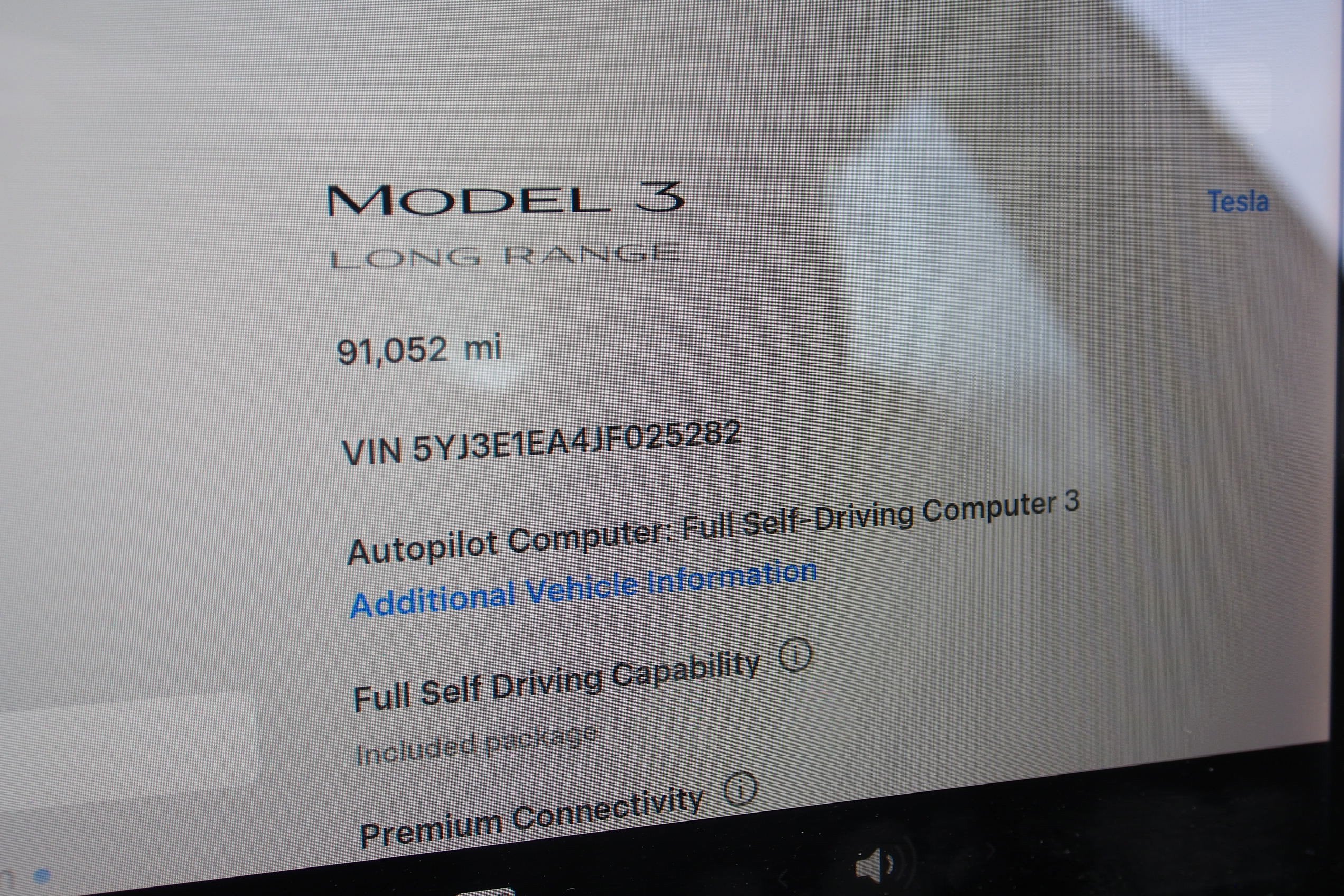 2018 Tesla Model 3 Long Range Battery